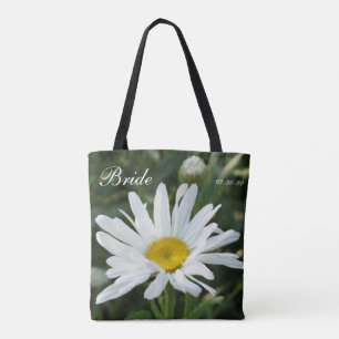 Tote Bag Fleur rose personnalisée avec Nom Mariée et date