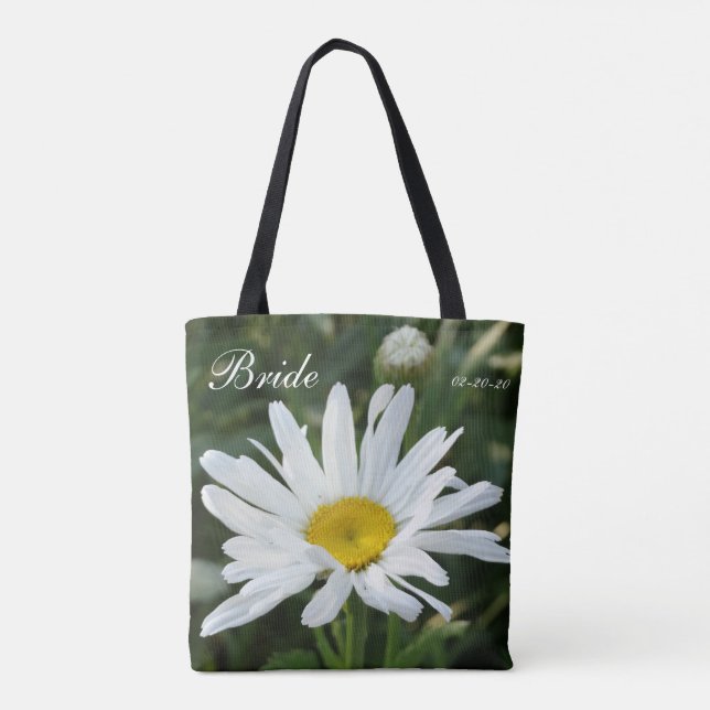 Tote Bag Fleur rose personnalisée avec Nom Mariée et date (Dos)