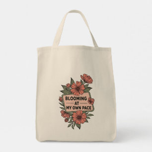 Tote Bag Fleur rose rétro fleurit à mon rythme