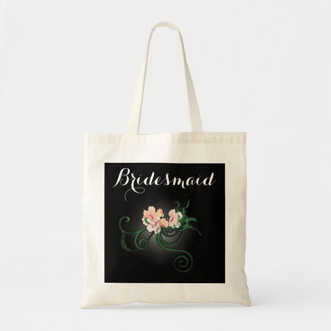 Tote Bag Fleur rose sur le cadeau de femme de chambre noire (Devant)