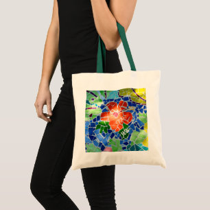 Tote Bag Fleur rouge en mosaïque colorée