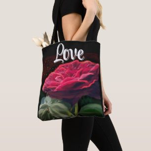 Tote Bag Fleur Rouge Rose Vert Black Art Floral Fleurs