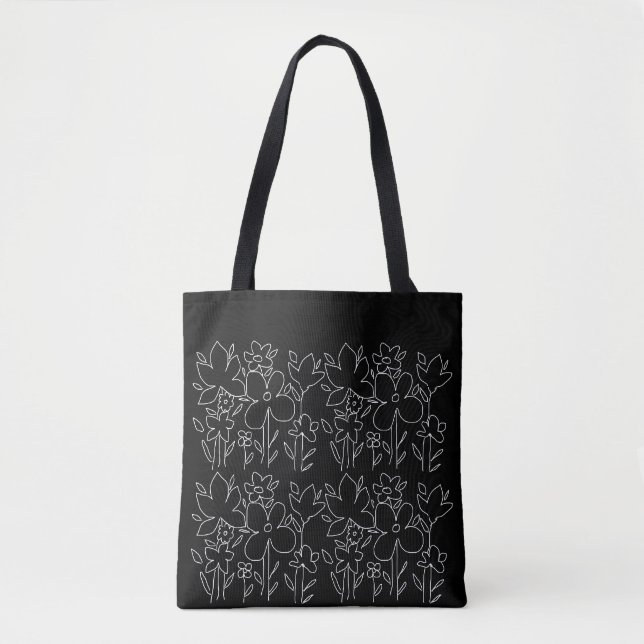 Tote Bag Fleur sauvage blanc mignon Motif noir et blanc (Devant)