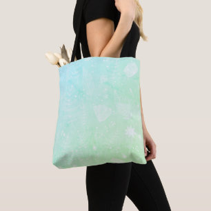 Tote Bag Fleur Sauvage Blanche Délicate Dégradé Vert Menthe