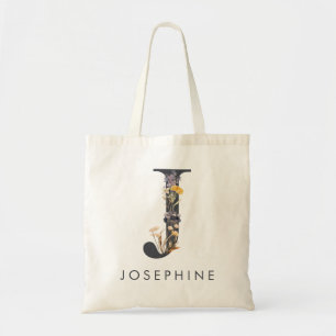 Tote Bag Fleur sauvage bohème initiale J