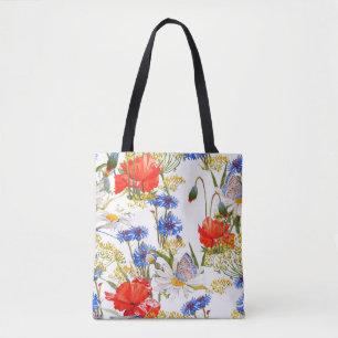 Tote Bag Fleur sauvage : couleur bleu foncé bleu clair