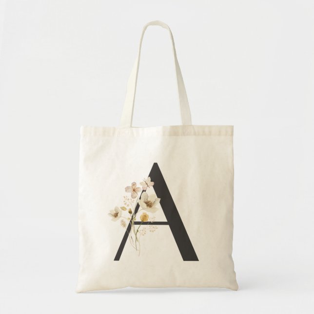 Tote Bag Fleur sauvage d'aquarelle Bridesmaid initial "A" (Devant)