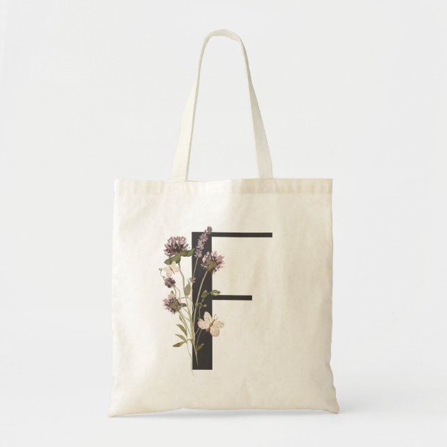 Tote Bag Fleur sauvage d'aquarelle Bridesmaid initial "F" F (Devant)