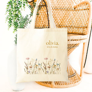 Tote Bag Fleur sauvage Monogramme Nom Élégant Floral