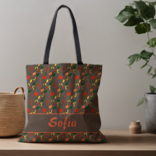 Tote Bag Fleur sauvage motif pavot brun