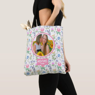 Tote Bag Fleur sauvage personnalisé Maman Photo Fête des mè