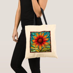 Tote Bag Fleur sauvage rouge et jaune en verre tendu