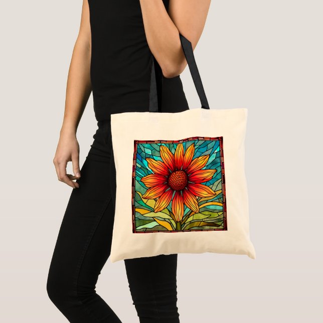 Tote Bag Fleur sauvage rouge et jaune en verre tendu (Devant (produit))