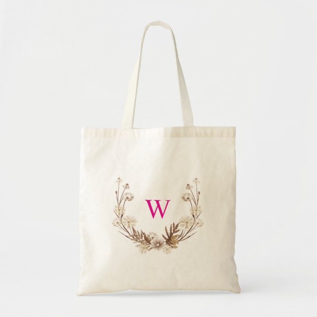 Tote Bag Fleur sauvage rustique Bridesmaid rose initial élé (Devant)