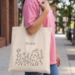Tote Bag Fleur Sauvage Rustique Minimaliste Nom