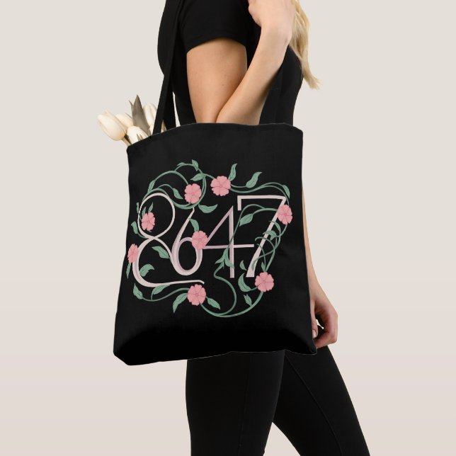 Tote Bag Fleur subtile anti Trump 8647 86 47 Boho (De près)