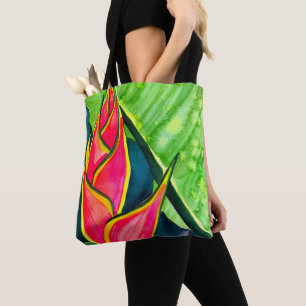 Tote Bag Fleur tropicale héliconia à l'aquarelle