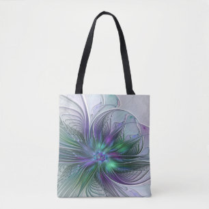 Tote Bag Fleur verte abstraite moderne fractale violette