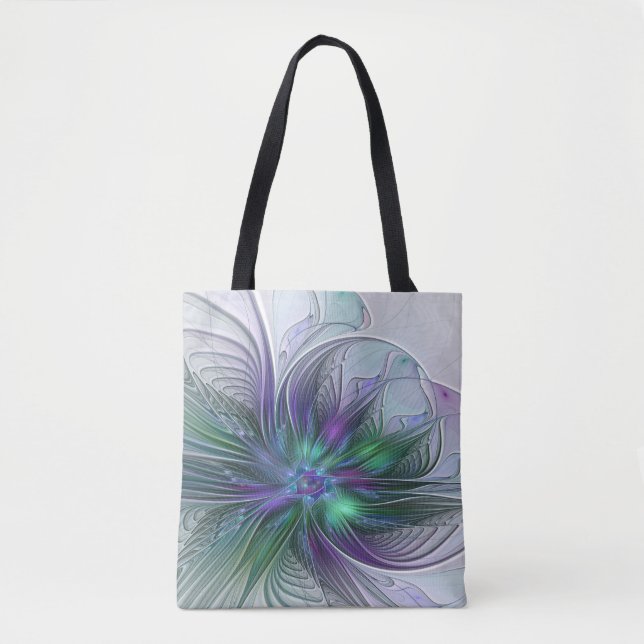 Tote Bag Fleur verte abstraite moderne fractale violette (Devant)
