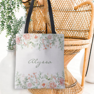 Tote Bag Fleur verte Crème orange Sage