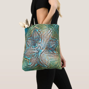 Tote Bag Fleur verte et bleue brillante sur la texture de l