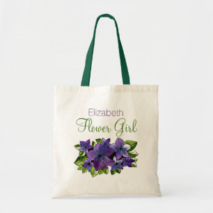 Tote Bag Fleur verte violette avec nom Flower Girl