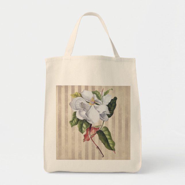 Tote Bag Fleur vintage de Magnolia sur bandes (Devant)