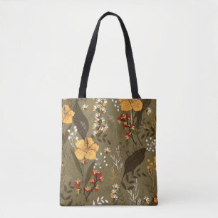 Tote Bag Fleur vintage tropicale sans soudure et patte feui