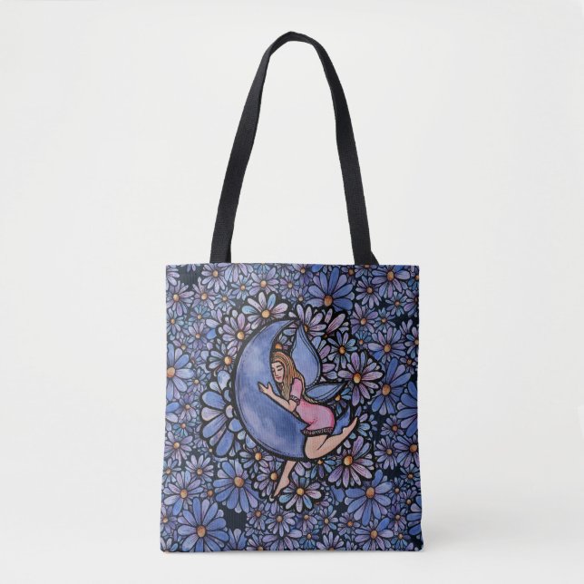 Tote Bag Fleur violette Lune Fée (Devant)