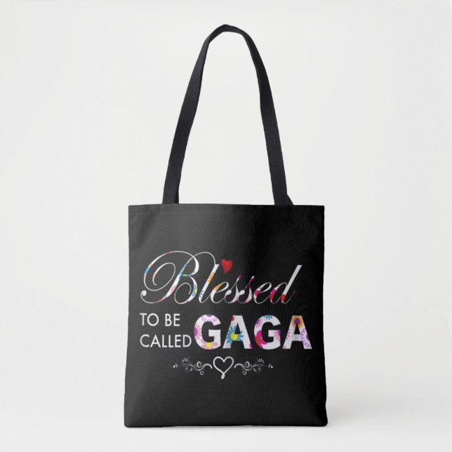 Tote Bag fleuri béni d'être appelé Gaga (Devant)