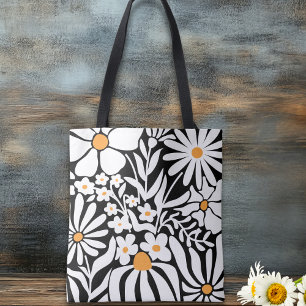Tote Bag Fleuris fabuleux noir et blanc abstrait