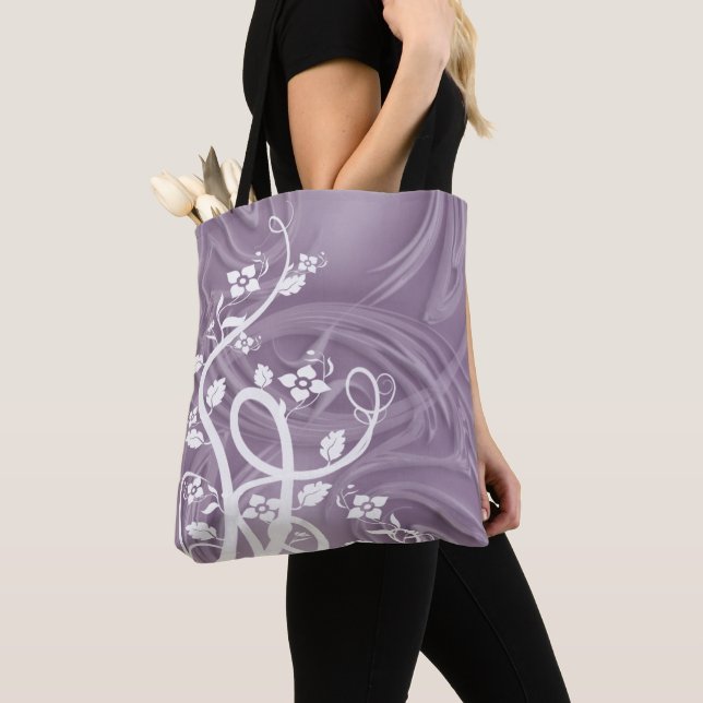 Tote Bag Fleurissement Réutilisable Éco-Amical sur Art Viol (De près)