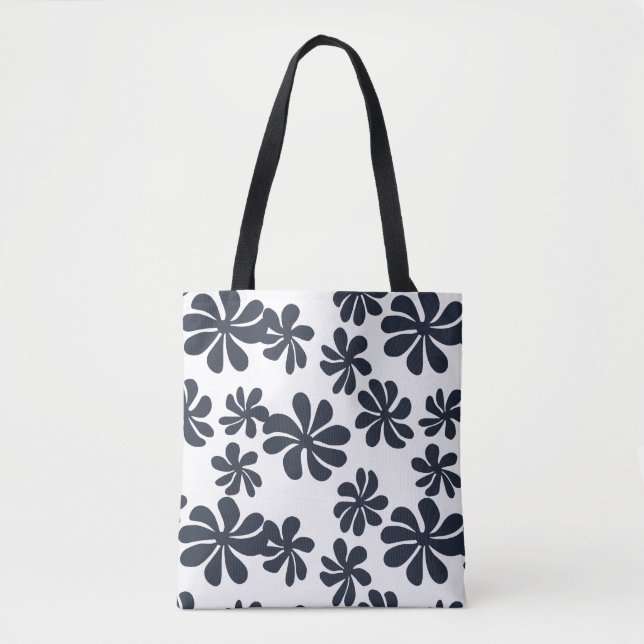Tote Bag Fleurs à boulettes bleu marine avec couleur arrièr (Devant)