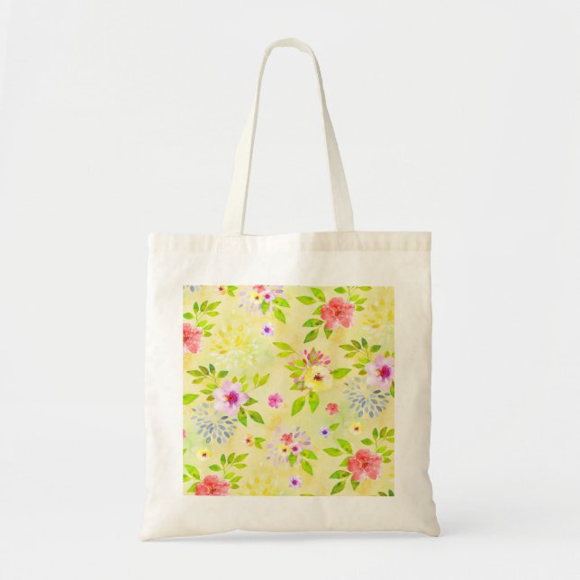 Tote Bag Fleurs à l'aquarelle modèle sans couture I + vos i (Devant)