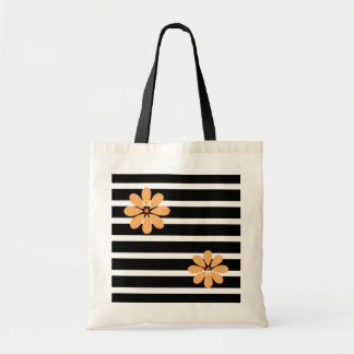 Tote Bag Fleurs à rayures noires