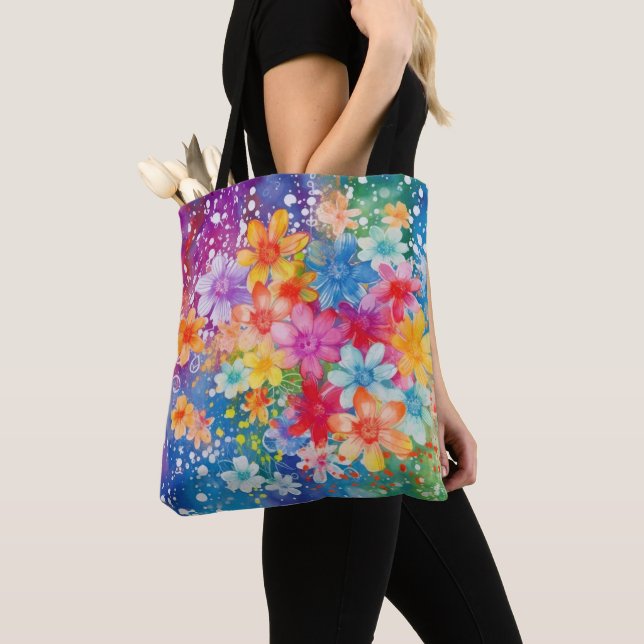 TOTE BAG FLEURS ABSTRAITES À L'AQUARELLE VIVE (De près)