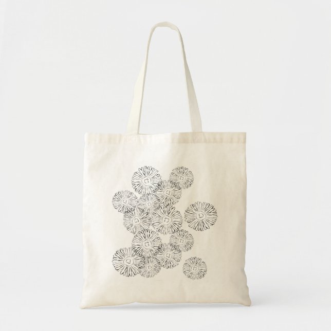 Tote Bag Fleurs abstraites de printemps noir et blanc (Devant)