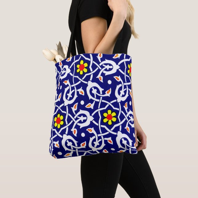 Tote Bag Fleurs abstraites et noeuds imprimés (De près)