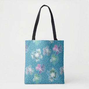 Tote Bag Fleurs Abstraites sur de beaux tons bleu clair