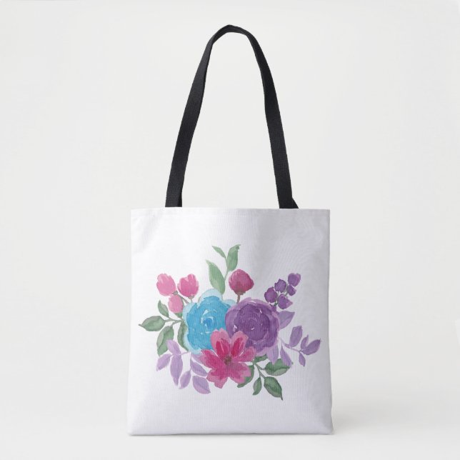 Tote Bag fleurs aquarelles colorées (Devant)