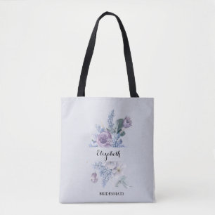 Tote Bag Fleurs aquarelles de lilas bleu Élégante demoisell