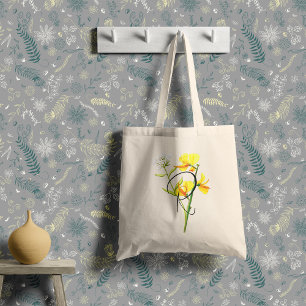 Tote Bag Fleurs aquarelles jaunes avec votre initiale