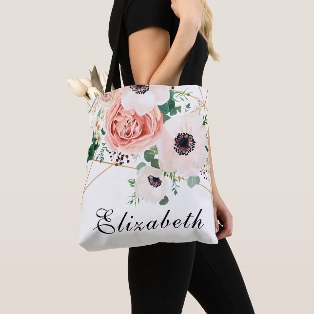 Tote Bag Fleurs Aquarelles Rose Corail (De près)