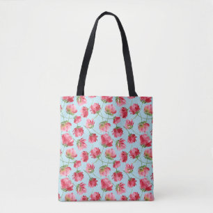 Tote Bag Fleurs Aquarelles Rouge Écarlate Jetées Points Pol