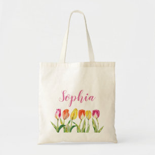 Tote Bag Fleurs avec nom personnalisé