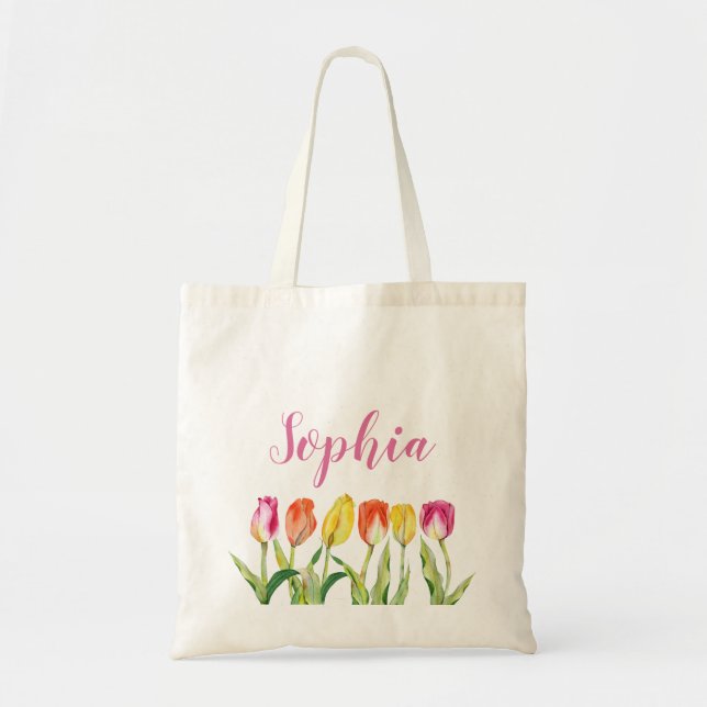 Tote Bag Fleurs avec nom personnalisé (Devant)