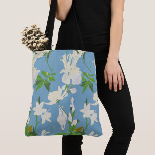 Tote Bag Fleurs blanches 1 bleu clair