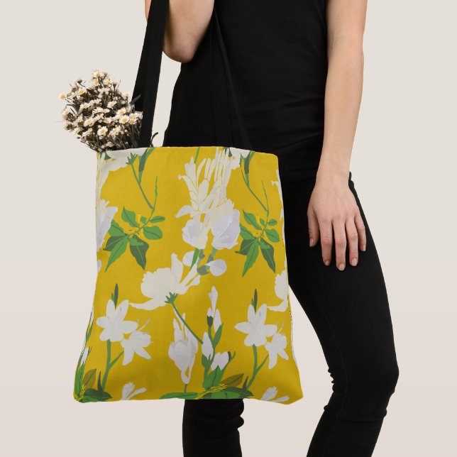 Tote Bag Fleurs blanches 1 jaune (De près)