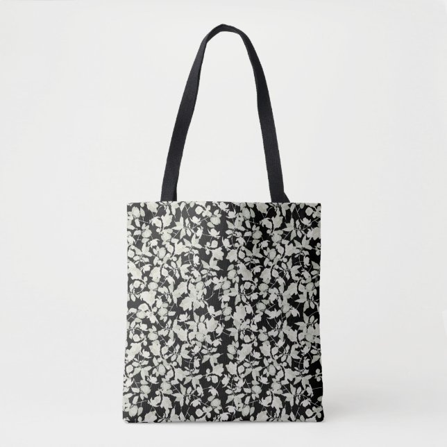Tote Bag Fleurs blanches arrière - plan noir (Devant)