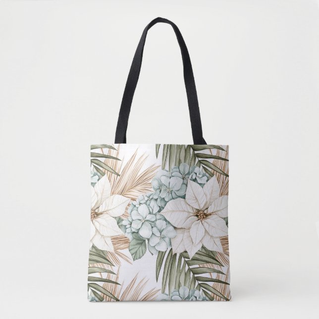 Tote Bag Fleurs blanches bleues tropicales   (Devant)